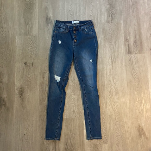 High Waisted Dark Wash Ripped Jeans - Picture 1 of 3